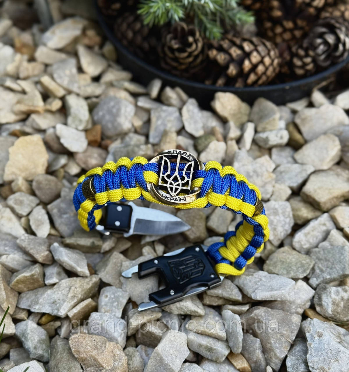 Браслет патріотичний з паракорду герб України з ножем, фото 1