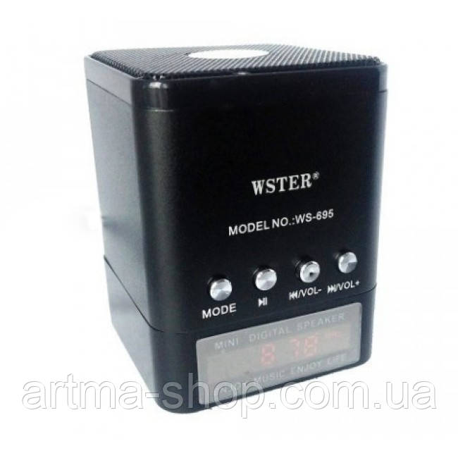 Компактна портативна колонка WS-695, FM-радіо, Потужність 3Вт, чорна, фото 1