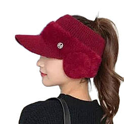 Кепка бейсболка жіноча з вушками та отвором під хвостик Бордовий