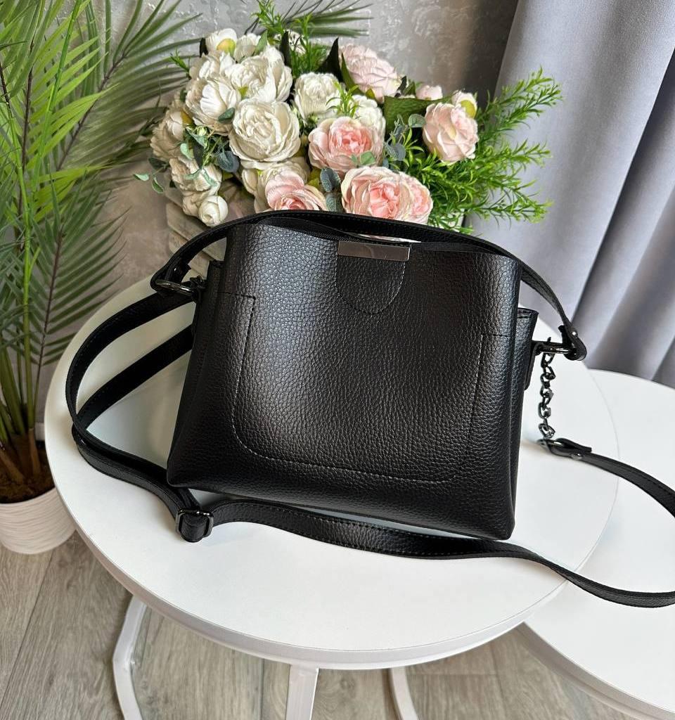 Маленька жіноча сумочка через плече невелика сумка крос-боді чорна шкірзам