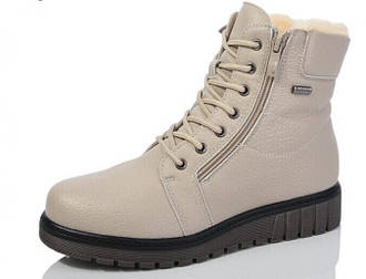 Черевики жіночі зимові шкіряні утеплені на хутрі бежеві