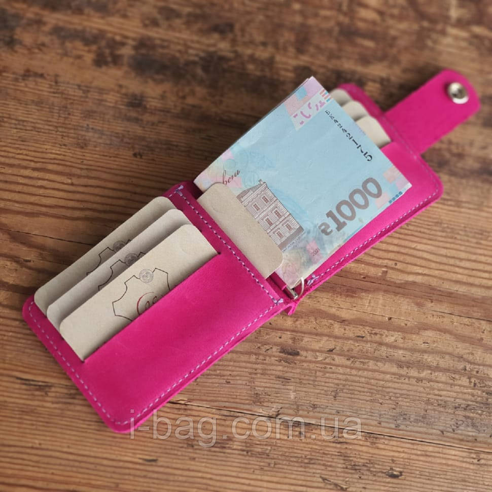 Затиск для грошей BGS шкіряний рожевий фуксія BGS3035, фото 1