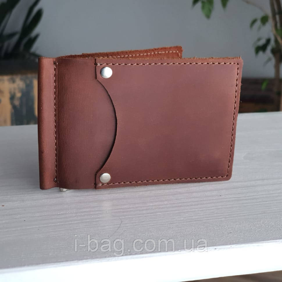 Маленький гаманець BGS з притиском для грошей шкіряний коньячний BGS3042, фото 1