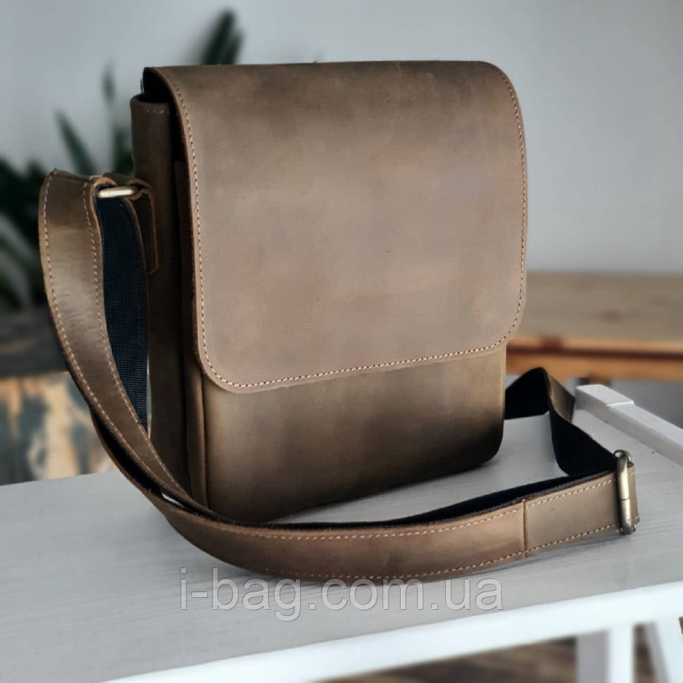 Чоловіча повсякденна шкіряна сумка BGS оливкова 23*20*7 см BGS3044, фото 1