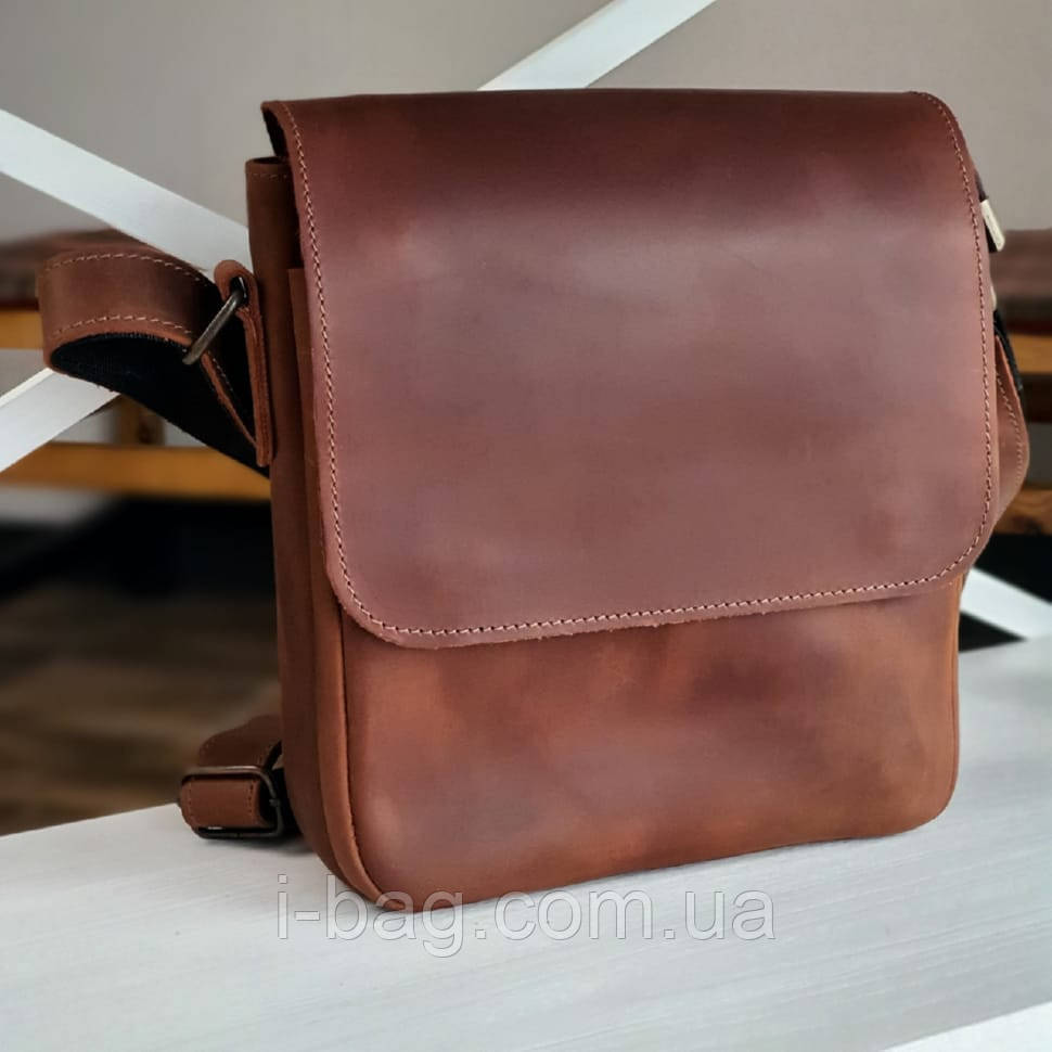 Чоловіча повсякденна шкіряна сумка BGS коньячна 23*20*7 см BGS3049, фото 1