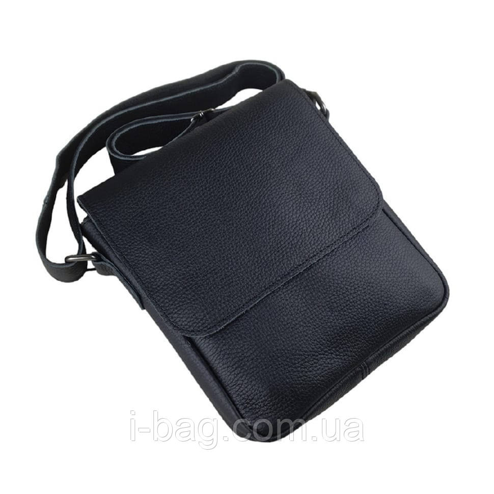 Чоловіча шкіряна сумка через плече BGS 23*20*5 см чорна флотар BGS3054, фото 1