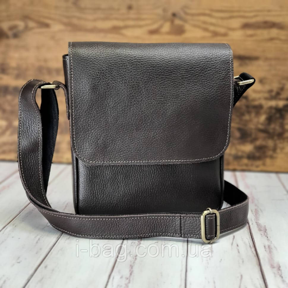 Чоловіча шкіряна сумка через плече BGS 23*20*5 см коричнева флотар BGS3059, фото 1