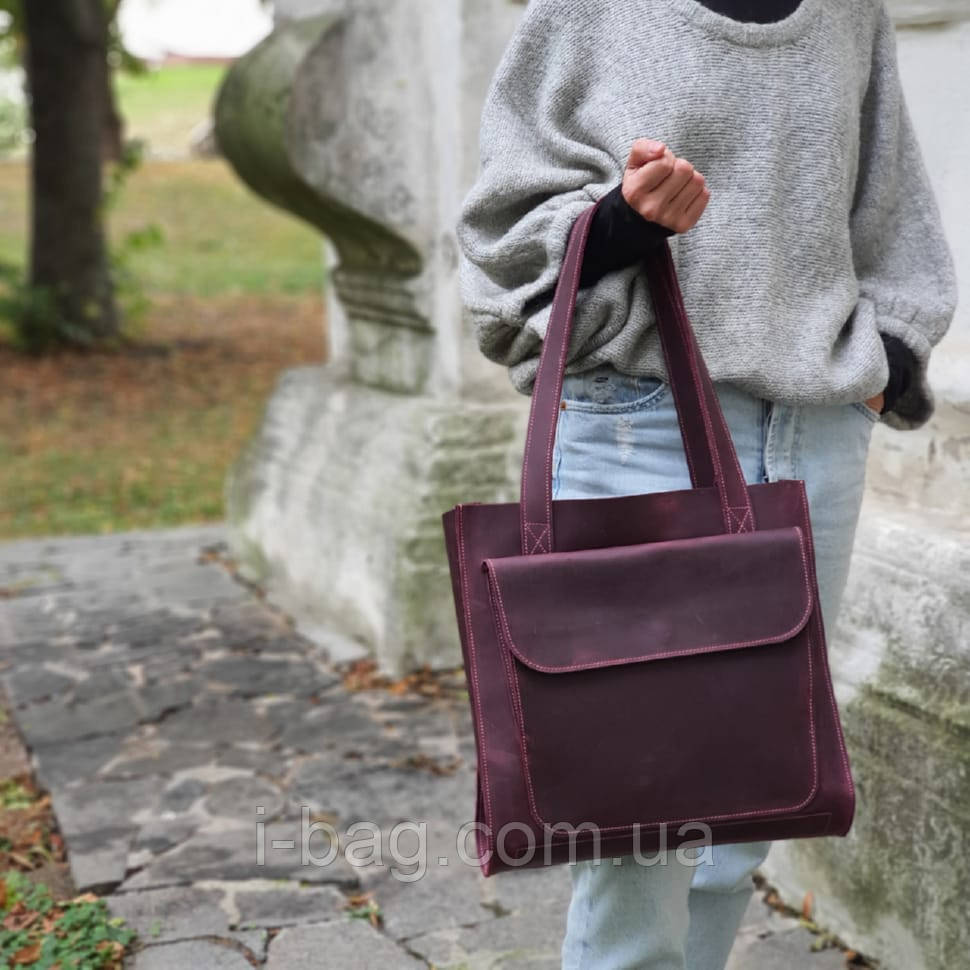 Стильна жіноча шкіряна сумка шопер BGS бордова 33*35*12 см BGS3060, фото 1
