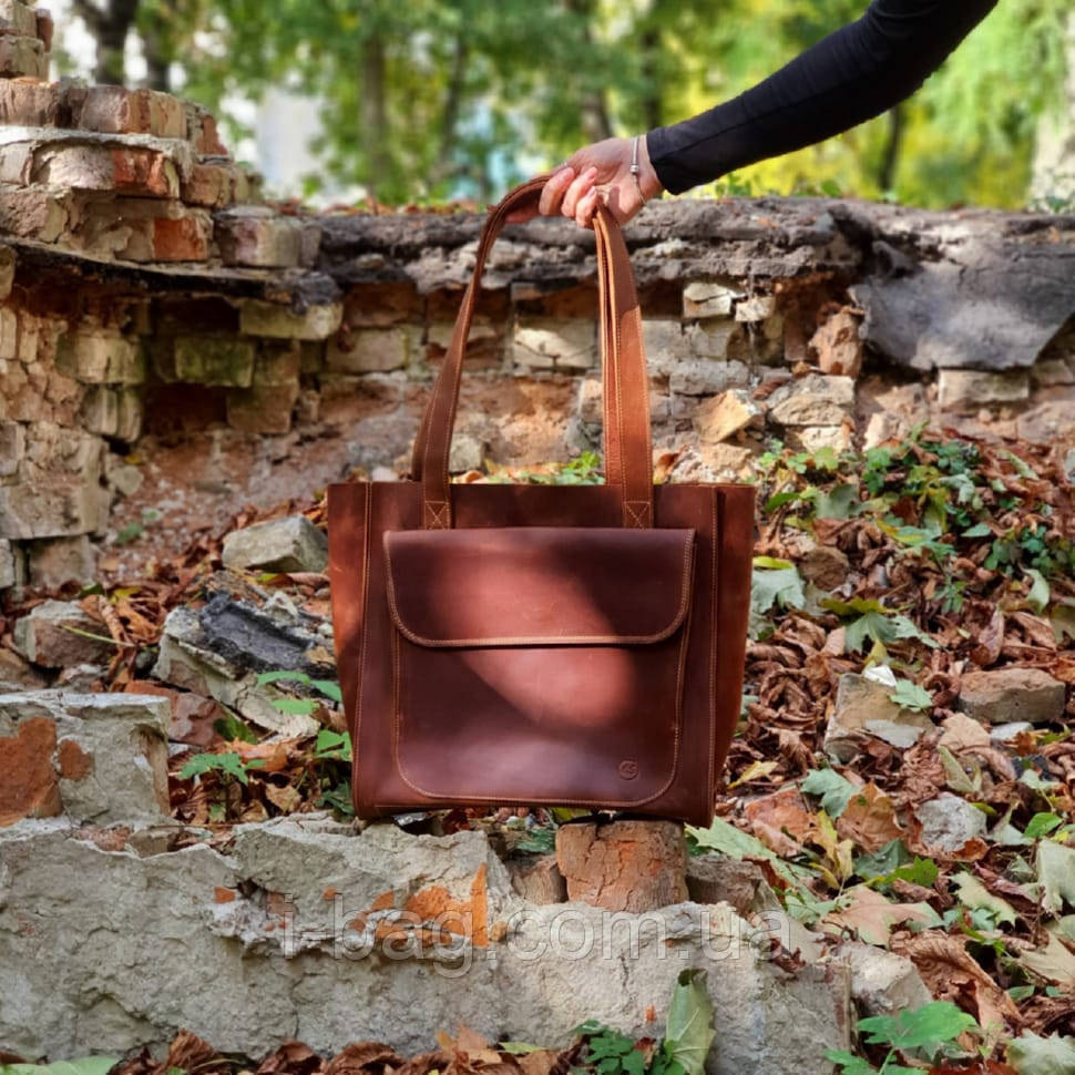 Стильна жіноча шкіряна сумка шопер BGS коньячна 33*35*12 см BGS3065, фото 1