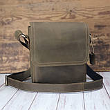 Чоловіча шкіряна сумка BGS з декоративною строчкою 23*20*7 см оливкова BGS3067, фото 2