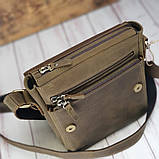 Чоловіча шкіряна сумка BGS з декоративною строчкою 23*20*7 см оливкова BGS3067, фото 3