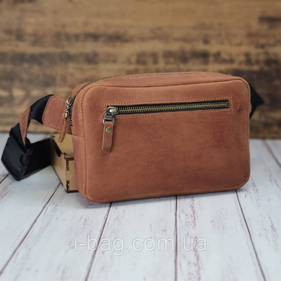 Чоловіча шкіряна сумка бананка BGS коньячна BGS3069, фото 1