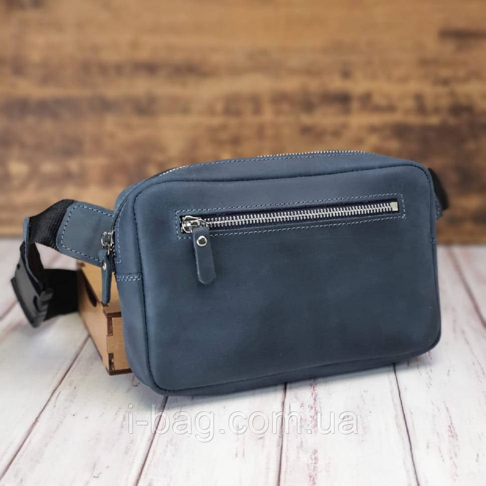 Чоловіча шкіряна сумка-бананка BGS синя BGS3070, фото 1