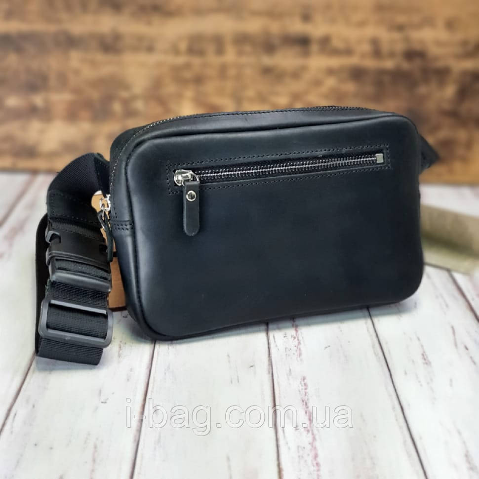 Чоловіча шкіряна сумка бананка BGS чорна BGS3071, фото 1