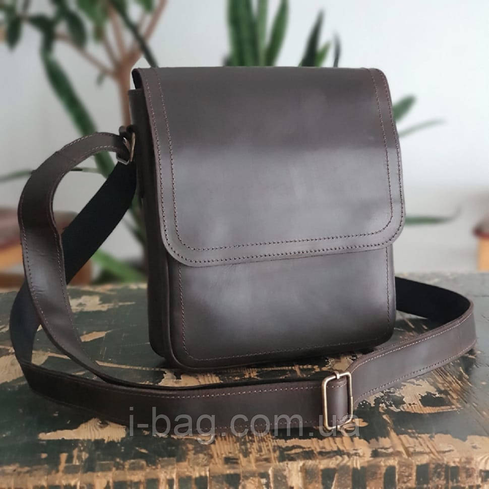 Чоловіча шкіряна сумка BGS з декоративною строчкою 23*20*7 см коричнева BGS3073, фото 1