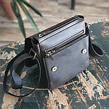 Чоловіча шкіряна сумка BGS з декоративною строчкою 23*20*7 см коричнева BGS3073, фото 2