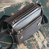 Чоловіча шкіряна сумка BGS з декоративною строчкою 23*20*7 см коричнева BGS3073, фото 3