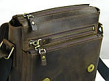 Чоловіча шкіряна сумка BGS з декоративною строчкою 23*20*7 см коричнева BGS3073, фото 9