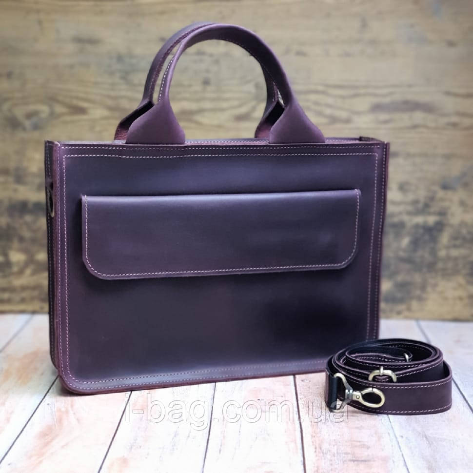 Шкіряна офісна сумка BGS бордового кольору BGS3079, фото 1