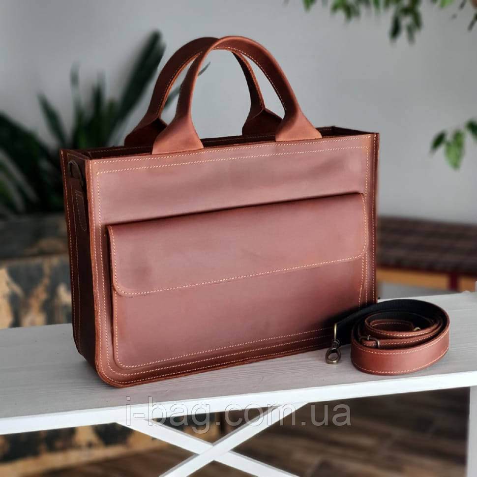 Жіноча шкіряна ділова сумка BGS коньячна BGS3082, фото 1