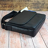 Чоловіча шкіряна сумка через плече BGS 35*24*8 см чорна BGS3086, фото 2