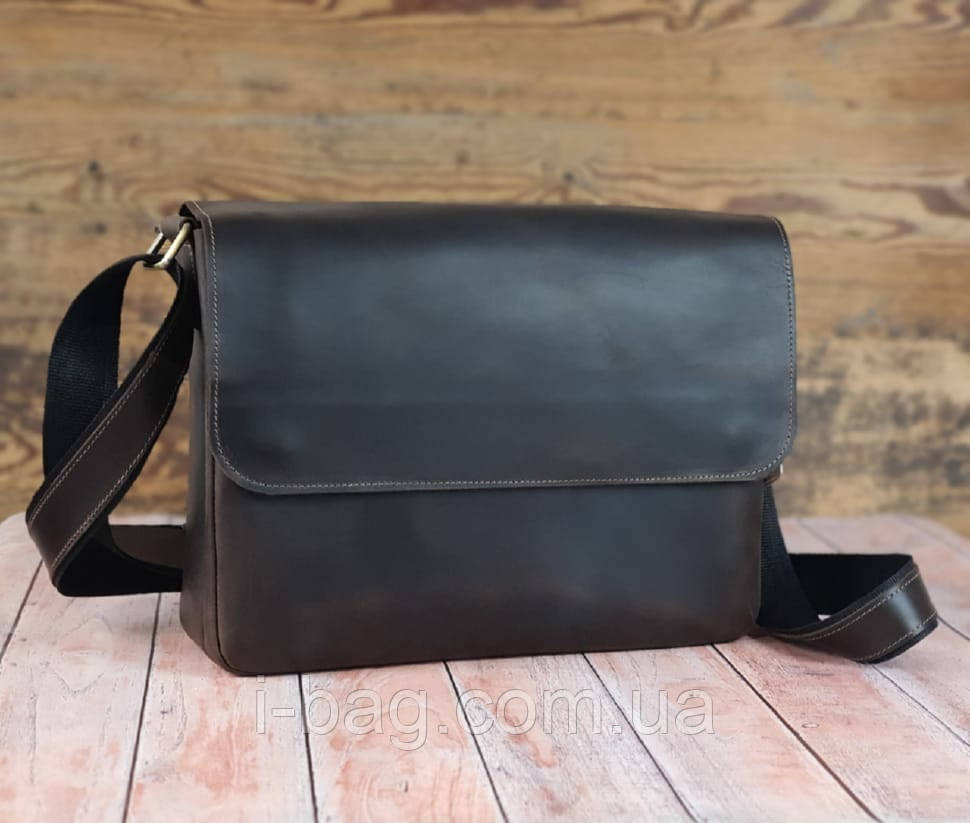 Чоловіча шкіряна сумка через плече BGS 35*24*8 см коричнева BGS3087, фото 1