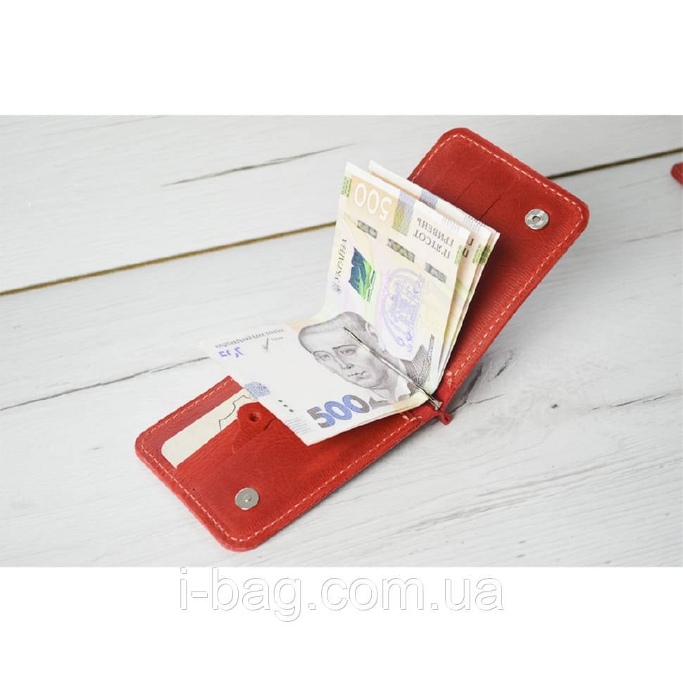 Шкіряний гаманець з притиском для грошей BGS 12,5*8,5 см червоний BGS3141, фото 1