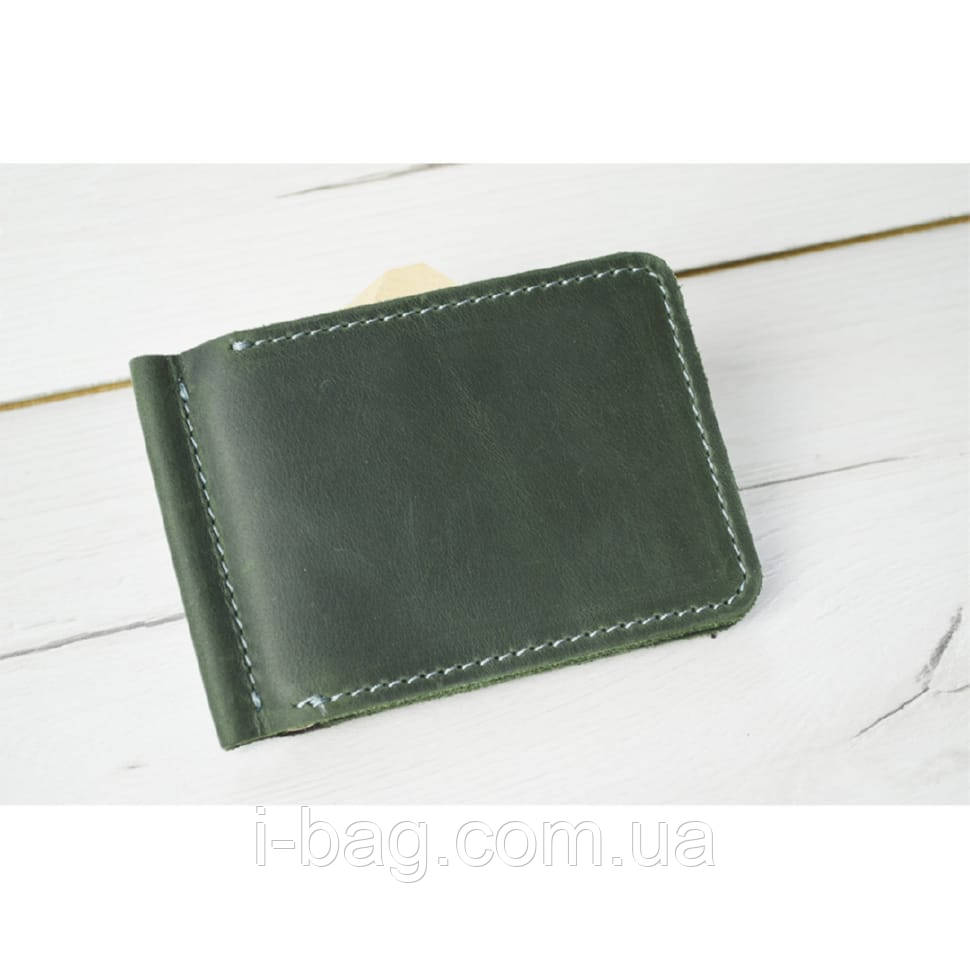 Шкіряний гаманець з притиском для грошей і монетницею BGS 12,5*8,5 см зелений BGS3090, фото 1