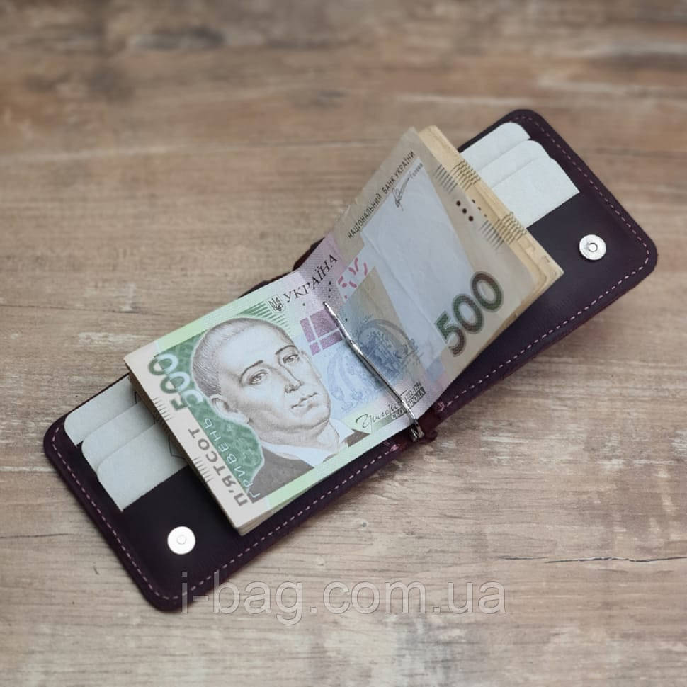 Шкіряний гаманець з притиском для грошей BGS 12,5*8,5 см бордовий BGS3091, фото 1