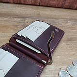 Шкіряний гаманець з притиском для грошей BGS 12,5*8,5 см бордовий BGS3091, фото 3