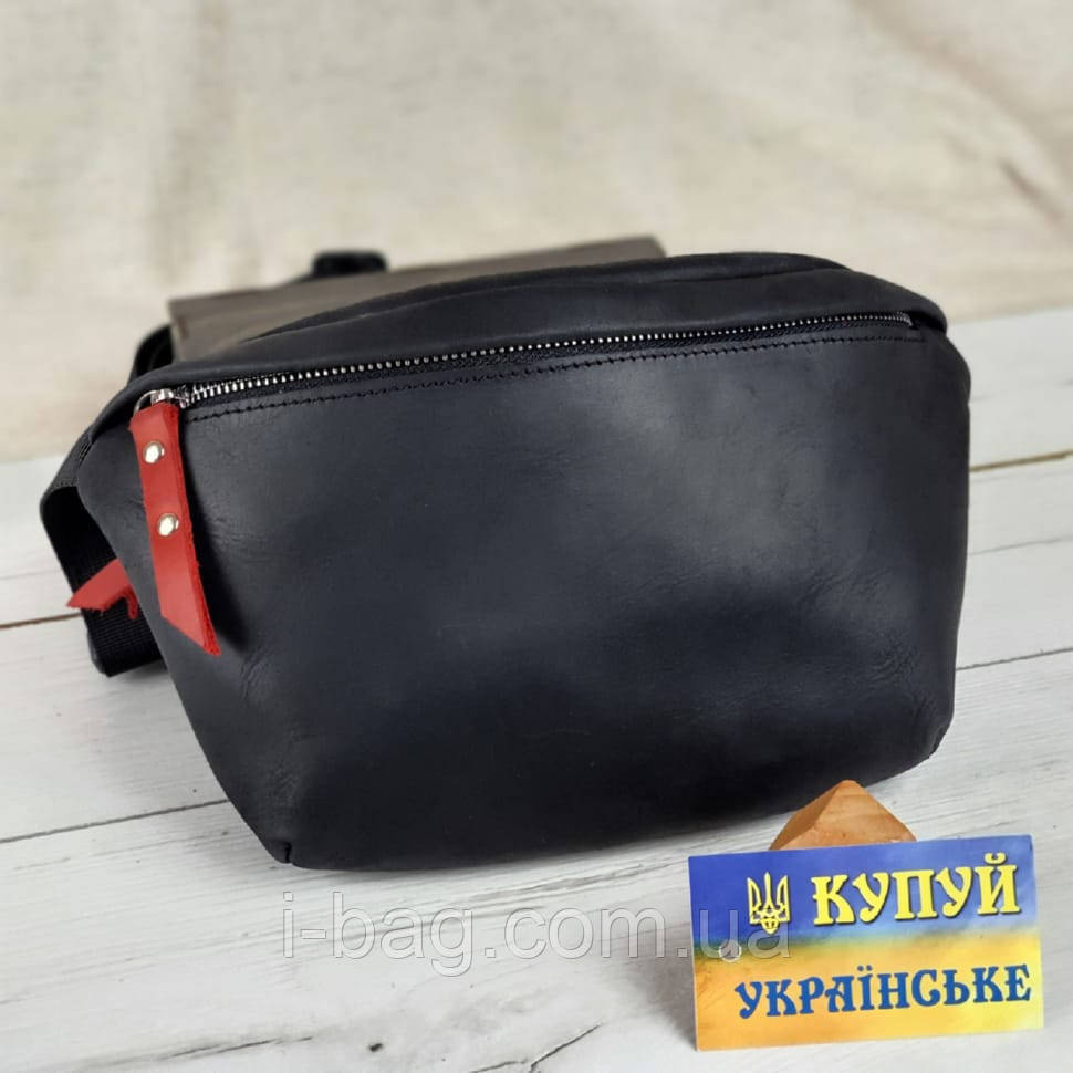 Жіноча шкіряна сумка на пояс бананка BGS чорна BGS3096, фото 1