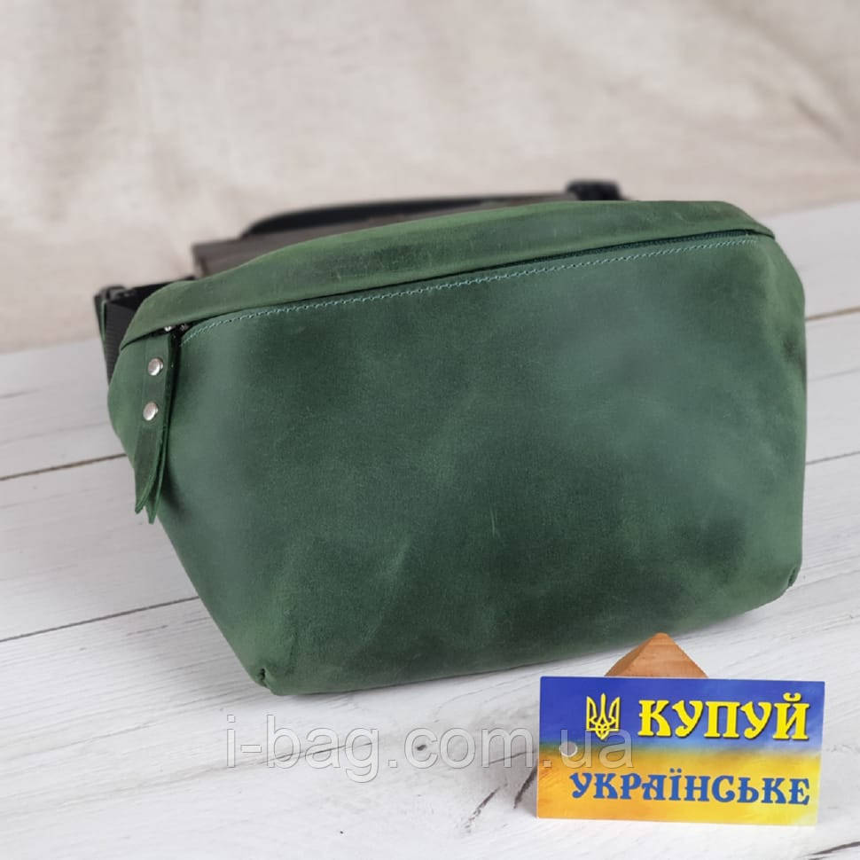 Жіноча шкіряна сумка на пояс бананка BGS зелена BGS3100, фото 1