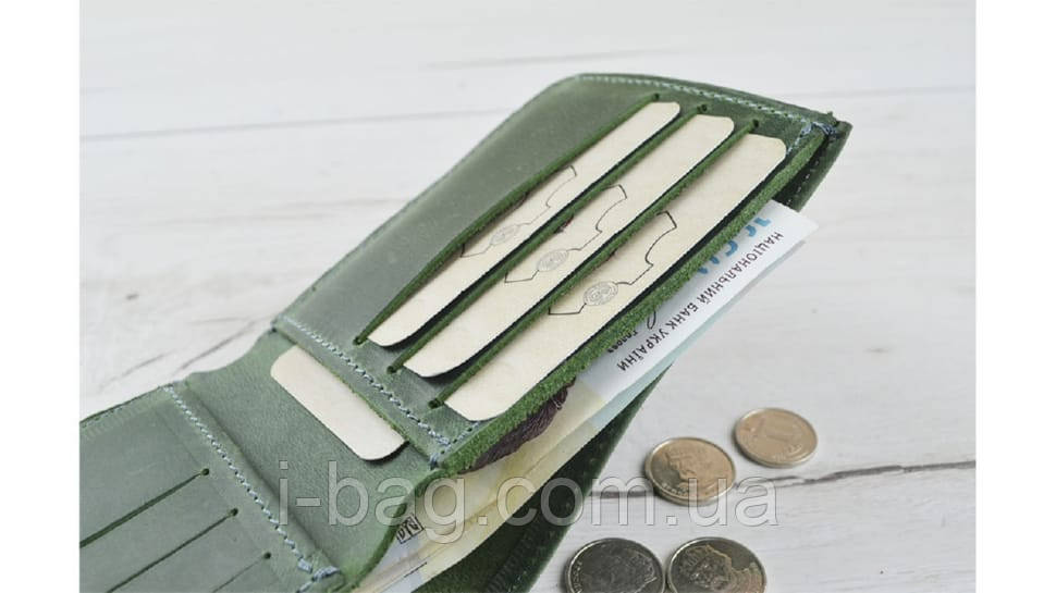 Шкіряний гаманець портмоне BGS 9*12см зелений BGS3126, фото 1