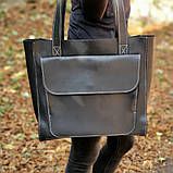 Стильна жіноча шкіряна сумка шопер BGS чорна 33*35*12 см BGS3129, фото 3