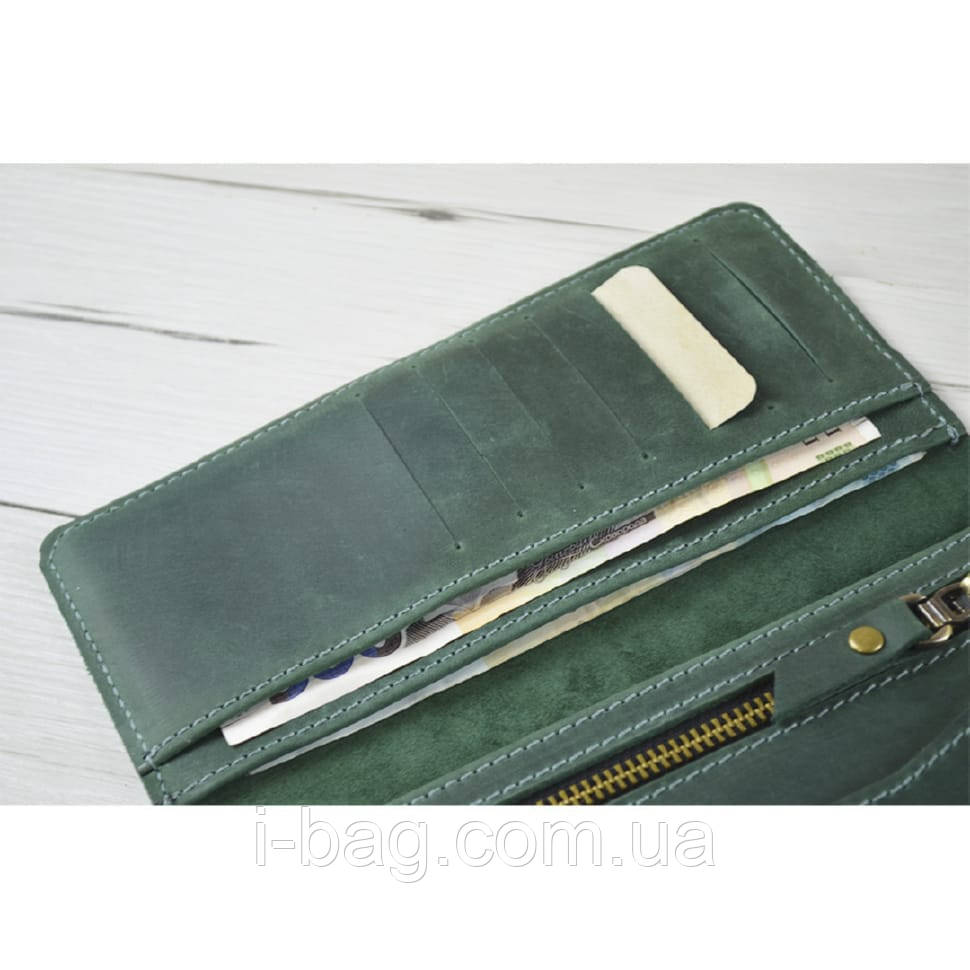 Жіночий шкіряний гаманець з монетницею на блискавці BGS зелений BGS3135, фото 1