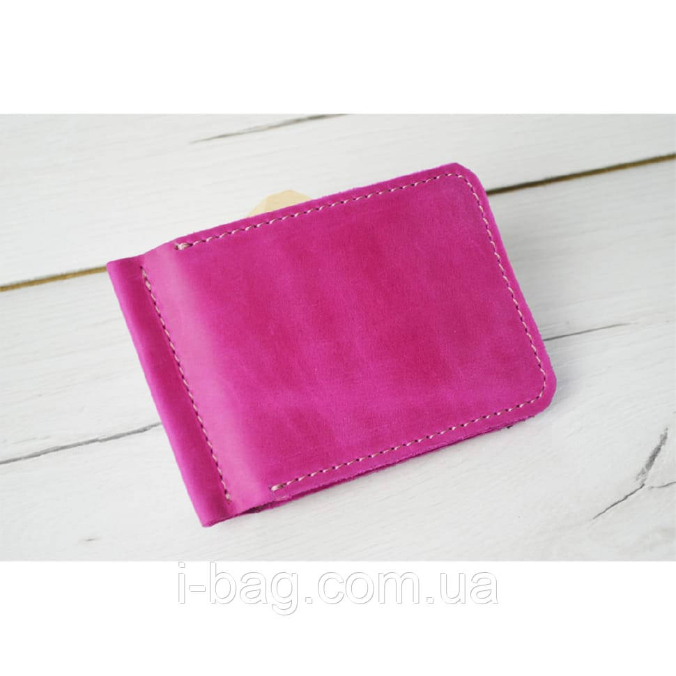 Шкіряний гаманець з притиском для грошей і монетницею BGS 12,5*8,5 см фуксія BGS3138, фото 1