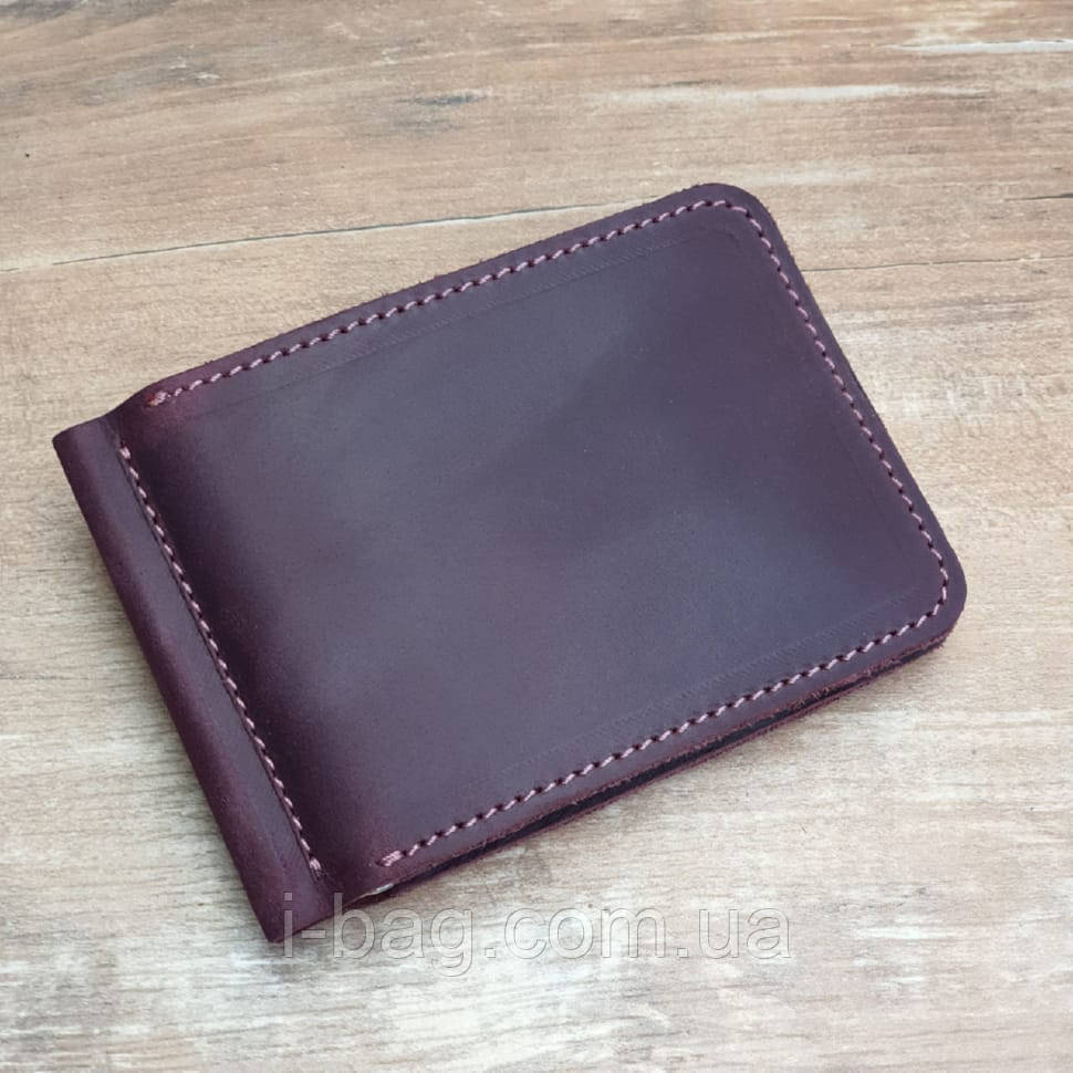 Шкіряний гаманець з притиском для грошей і монетницею BGS 12,5*8,5 см бордовий BGS3139, фото 1