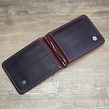Шкіряний гаманець з притиском для грошей і монетницею BGS 12,5*8,5 см бордовий BGS3139, фото 5