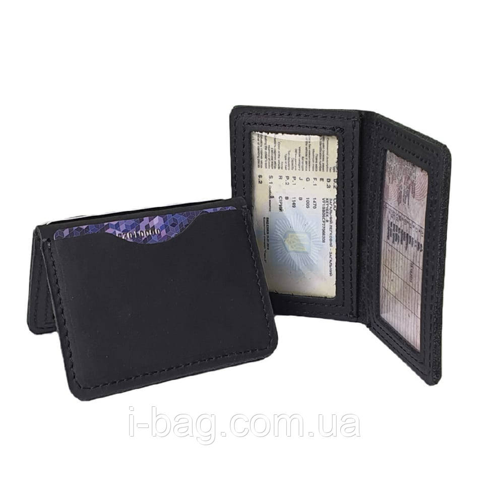 Шкіряна обкладинка для id паспорта, автодокументів BGS чорна BGS3152, фото 1