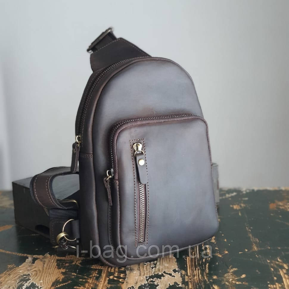 Сумка-слінг чоловіча BGS шкіряна коричнева BGS3165, фото 1