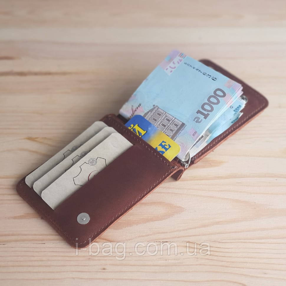 Шкіряний затиск для грошей з монетницею BGS 8.5*12.5 см коньячний BGS3166, фото 1