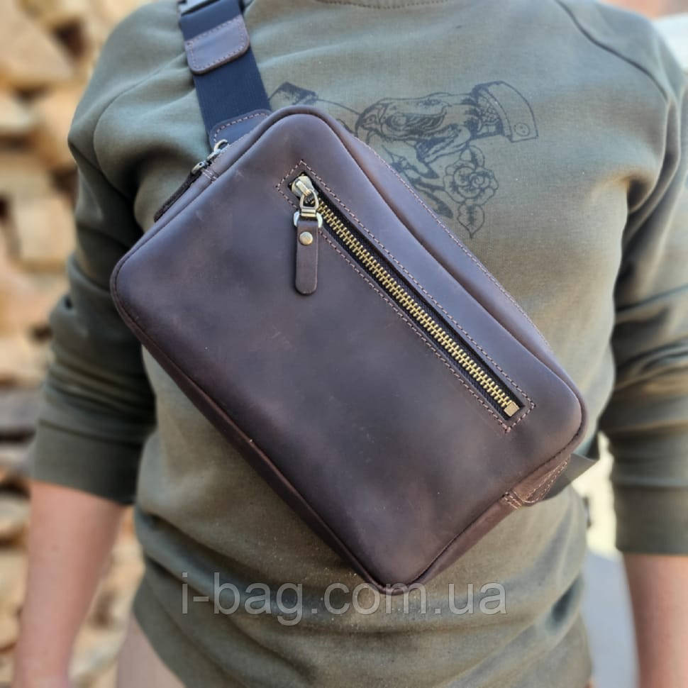 Чоловіча шкіряна сумка бананка BGS коричнева BGS3169, фото 1