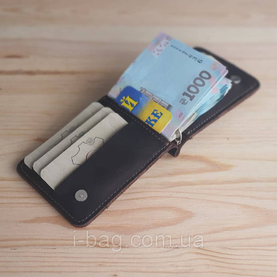 Шкіряний затиск для грошей з монетницею BGS 8.5*12.5 см коричневий BGS3170, фото 1