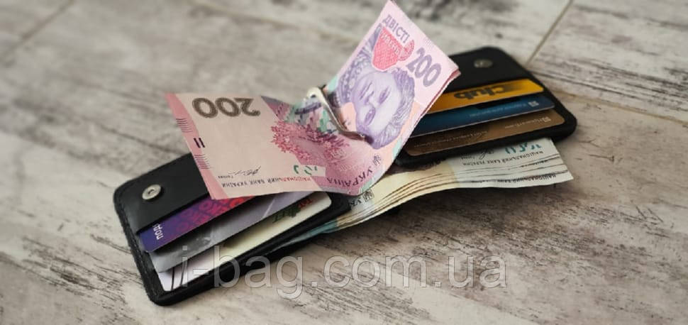 Чоловічий шкіряний гаманець з затиском BGS 8.5*12.5 см чорний BGS3177, фото 1