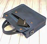 Шкіряна сумка для документів і невеликого ноутбука BGS синя BGS3178, фото 3