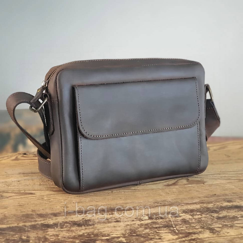 Чоловіча шкіряна сумка крос боді BGS 19*25*5 см коричнева BGS3187, фото 1