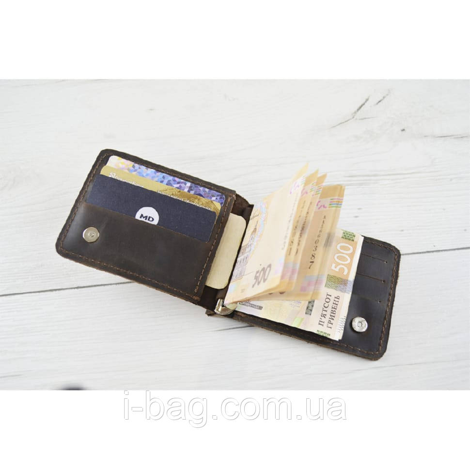 Шкіряний маленький гаманець затиск для грошей BGS коричневий BGS3188, фото 1