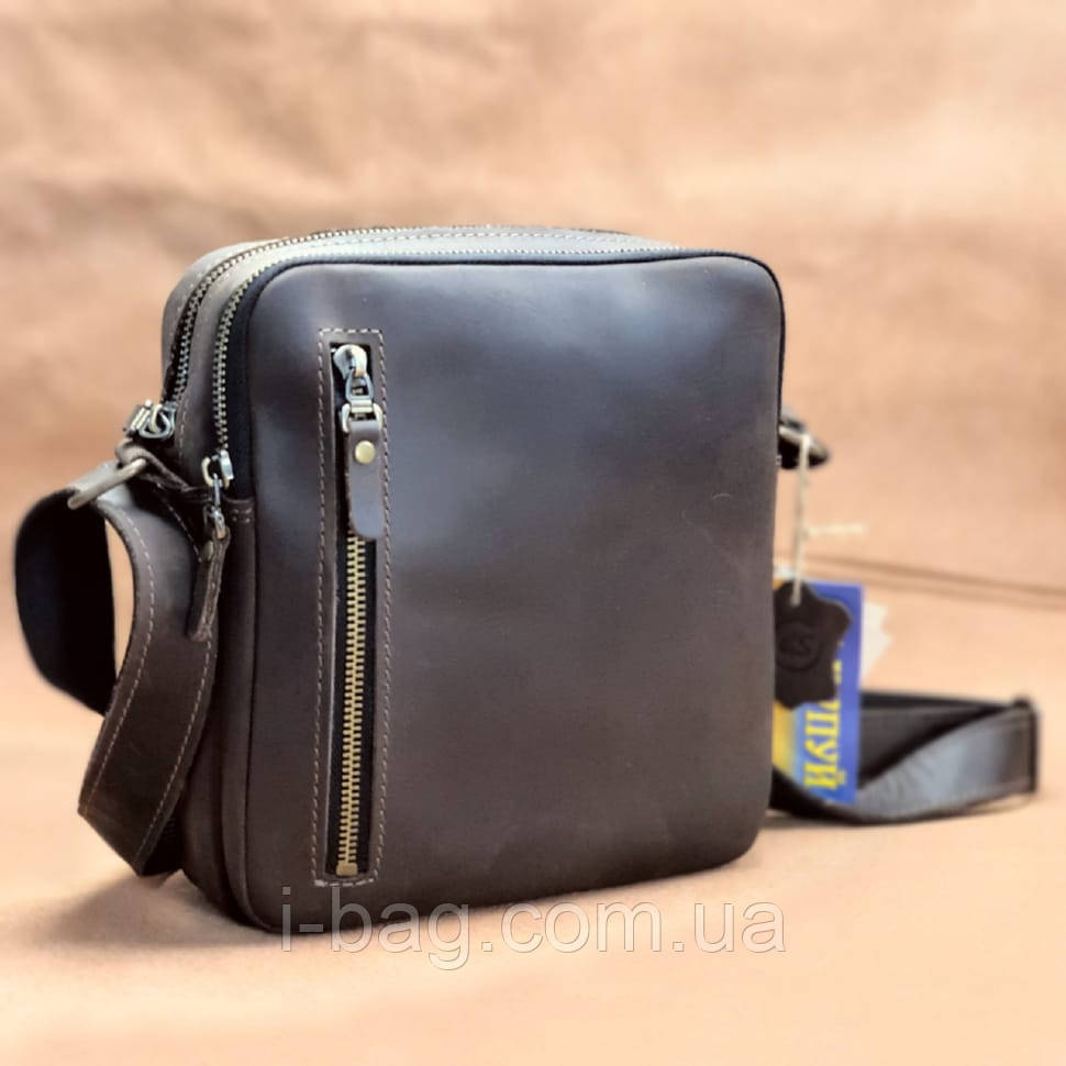 Чоловіча шкіряна сумка через плече BGS 22*20*7 см коричнева BGS3192, фото 1