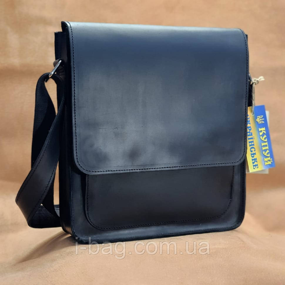 Сумка чоловіча через плече BGS шкіряна 28*24*6 см чорна BGS3193, фото 1