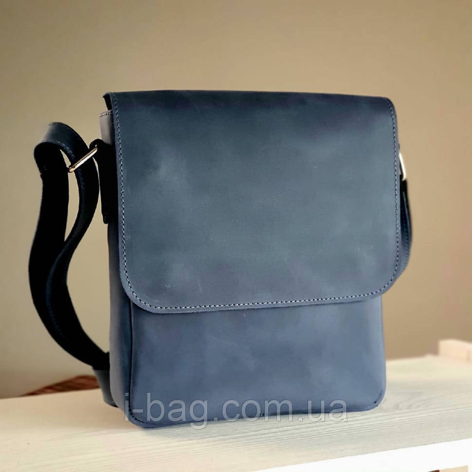 Чоловіча шкіряна сумка через плече BGS синя 23*20*5 см BGS3196, фото 1